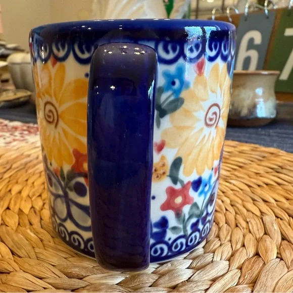 VENA Blue Rose Polish Pottery Butterfly Coffee Mug - Picture 3 of 8